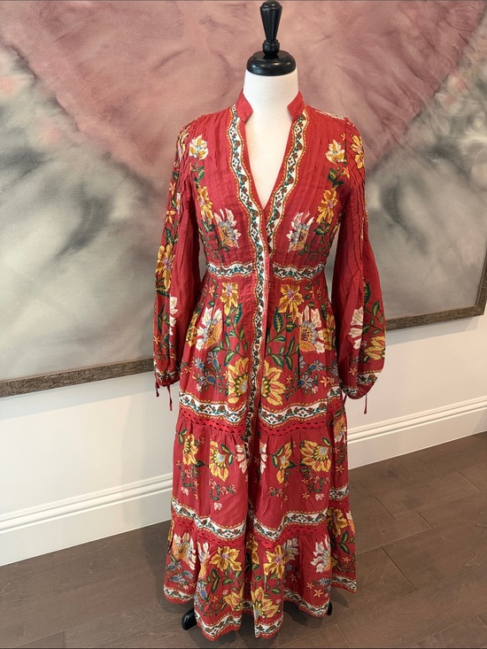 FARM Rio Dresses & Skirts - FARM Rio Red Floral Embroidered Maxi Dress with Yellow Accents